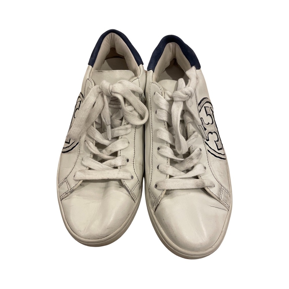 Tory Burch T- Logo White Navy Blue Sneakers Tennis Shoes Size 6 - Picture 3 of 5
